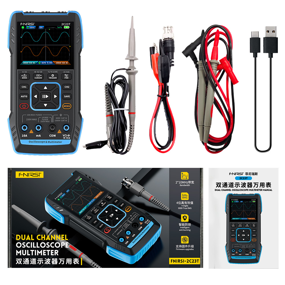 2C23T Osiloskop Digital 3-in-1 - Fnirsi Digital Oscilloscope Handheld ulasan dan harga